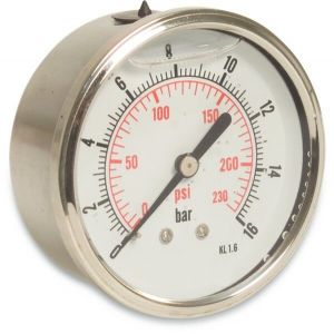 Profec manometer met achteraansluiting, glycerinevulling, 63 mm